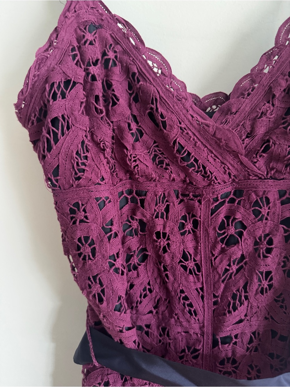 Betsey Johnson Plum Lace Midi Dress with Black Ribbon - SIZE 4 - Picture 2 of 4